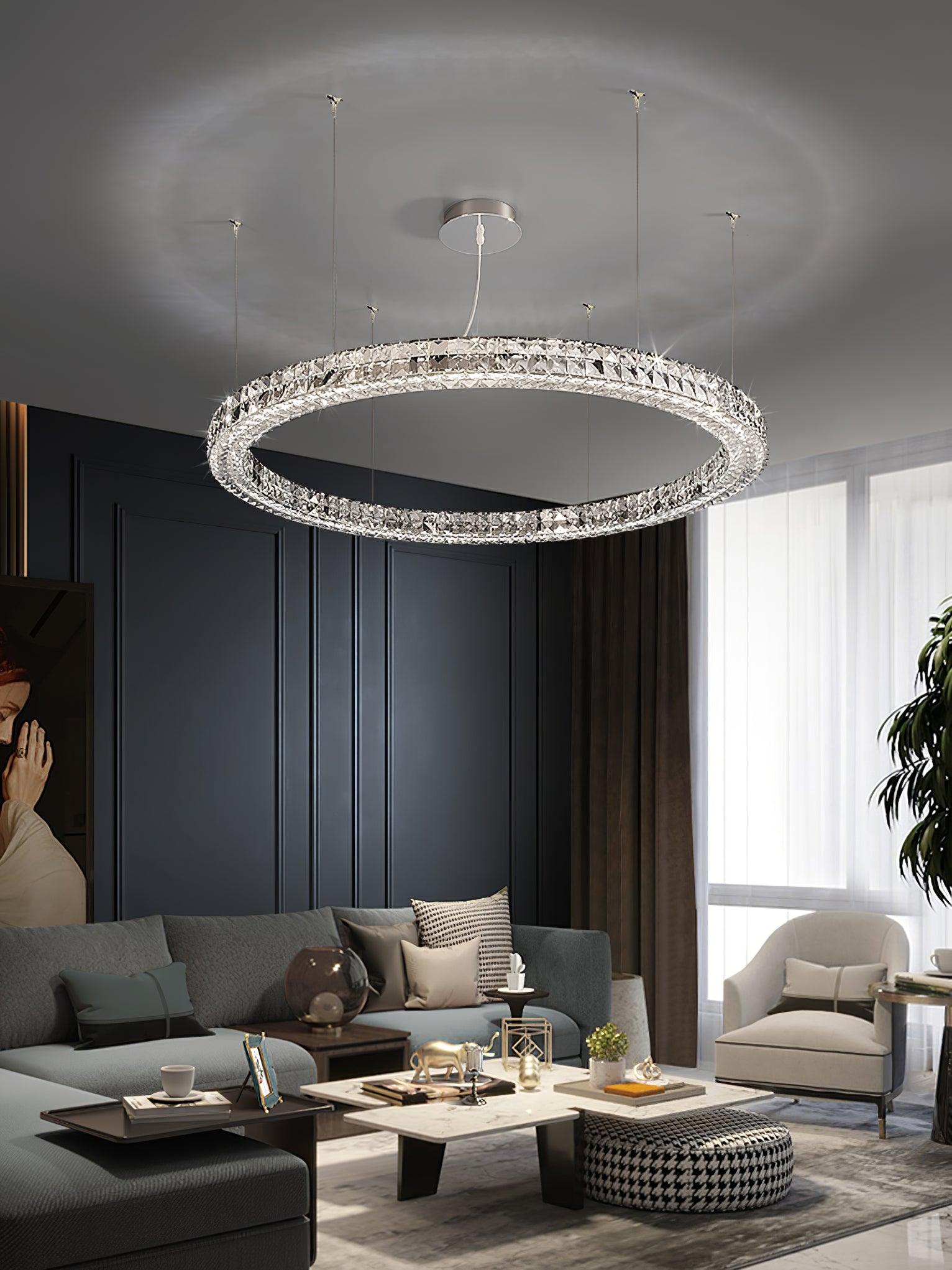 Elegant Spiridon Crystal Ring Chandelier Modern LED Ceiling Pendant Light for Luxury Interiors