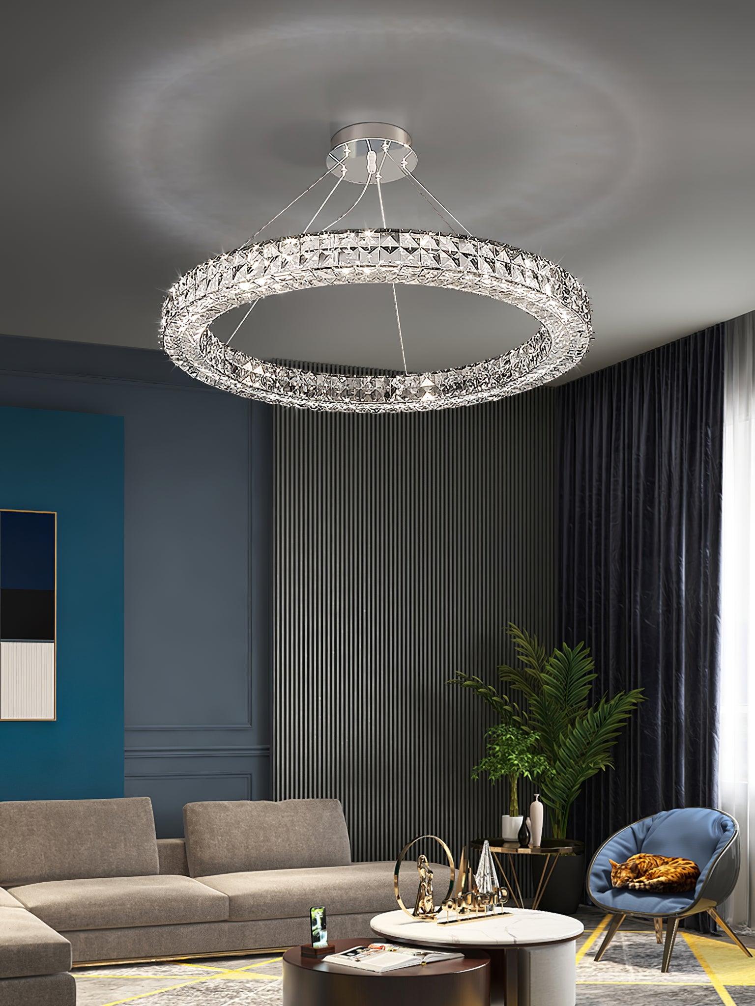 Elegant Spiridon Crystal Ring Chandelier Modern LED Ceiling Pendant Light for Luxury Interiors