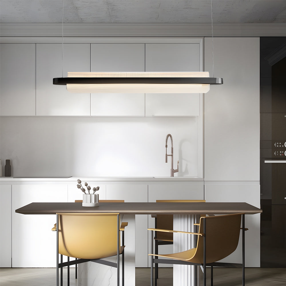 Elegant Stainless Steel Linear Suspension Lamp with Arc Acrylic Shade for Modern Kitchens