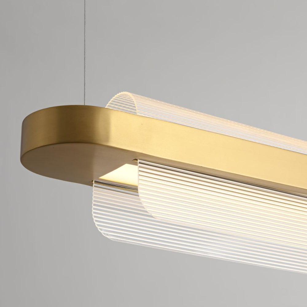 Elegant Stainless Steel Linear Suspension Lamp with Arc Acrylic Shade for Modern Kitchens