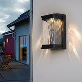 Elegant Stone Glass Outdoor LED Wall Light Waterproof Modern Exterior Porch Lamp Matte Black Finish