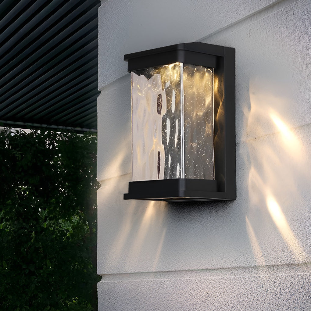 Elegant Stone Glass Outdoor LED Wall Light Waterproof Modern Exterior Porch Lamp Matte Black Finish