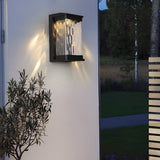 Elegant Stone Glass Outdoor LED Wall Light Waterproof Modern Exterior Porch Lamp Matte Black Finish