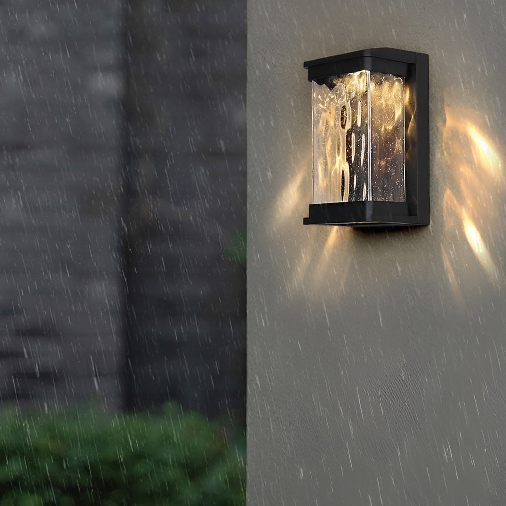 Elegant Stone Glass Outdoor LED Wall Light Waterproof Modern Exterior Porch Lamp Matte Black Finish