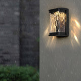 Elegant Stone Glass Outdoor LED Wall Light Waterproof Modern Exterior Porch Lamp Matte Black Finish
