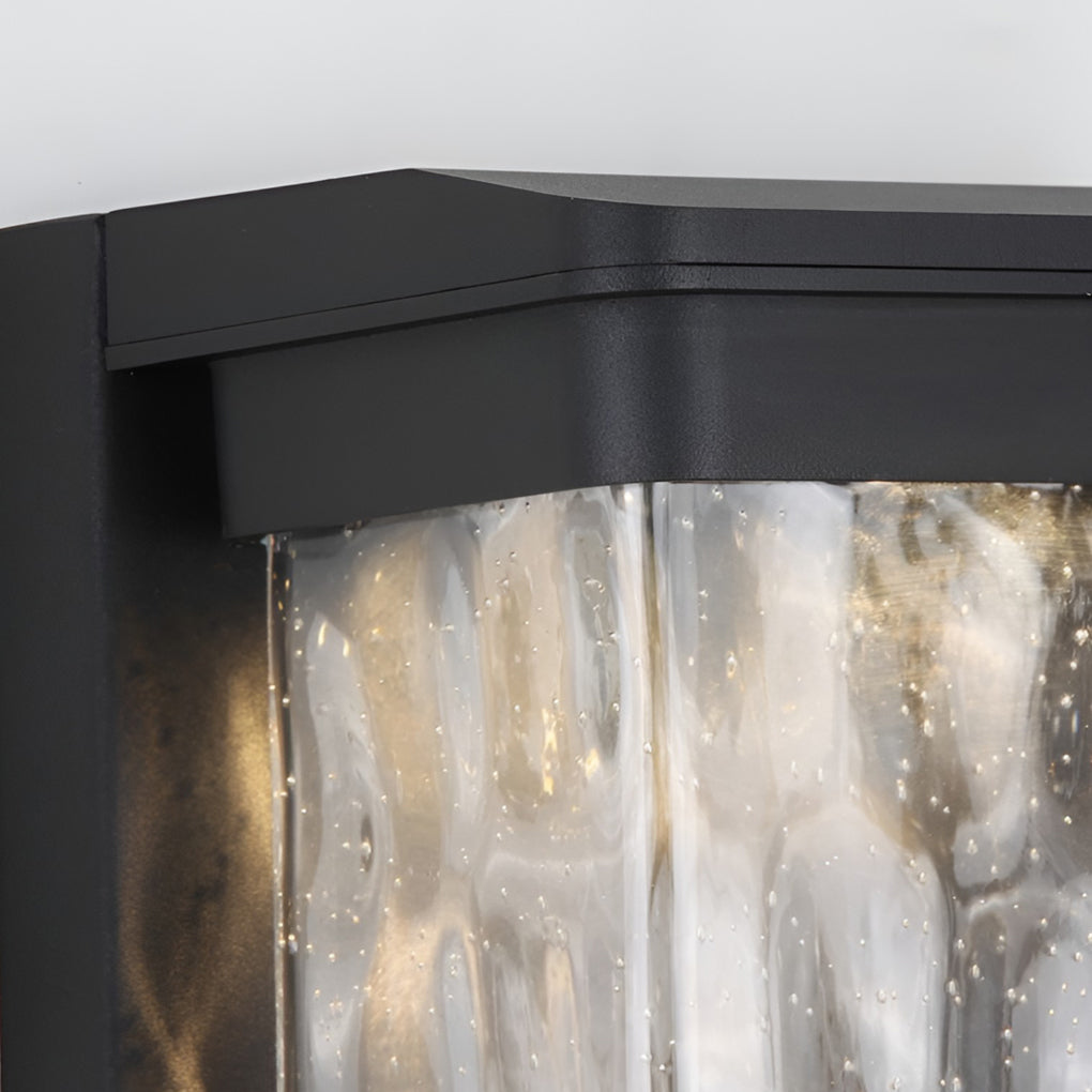 Elegant Stone Glass Outdoor LED Wall Light Waterproof Modern Exterior Porch Lamp Matte Black Finish