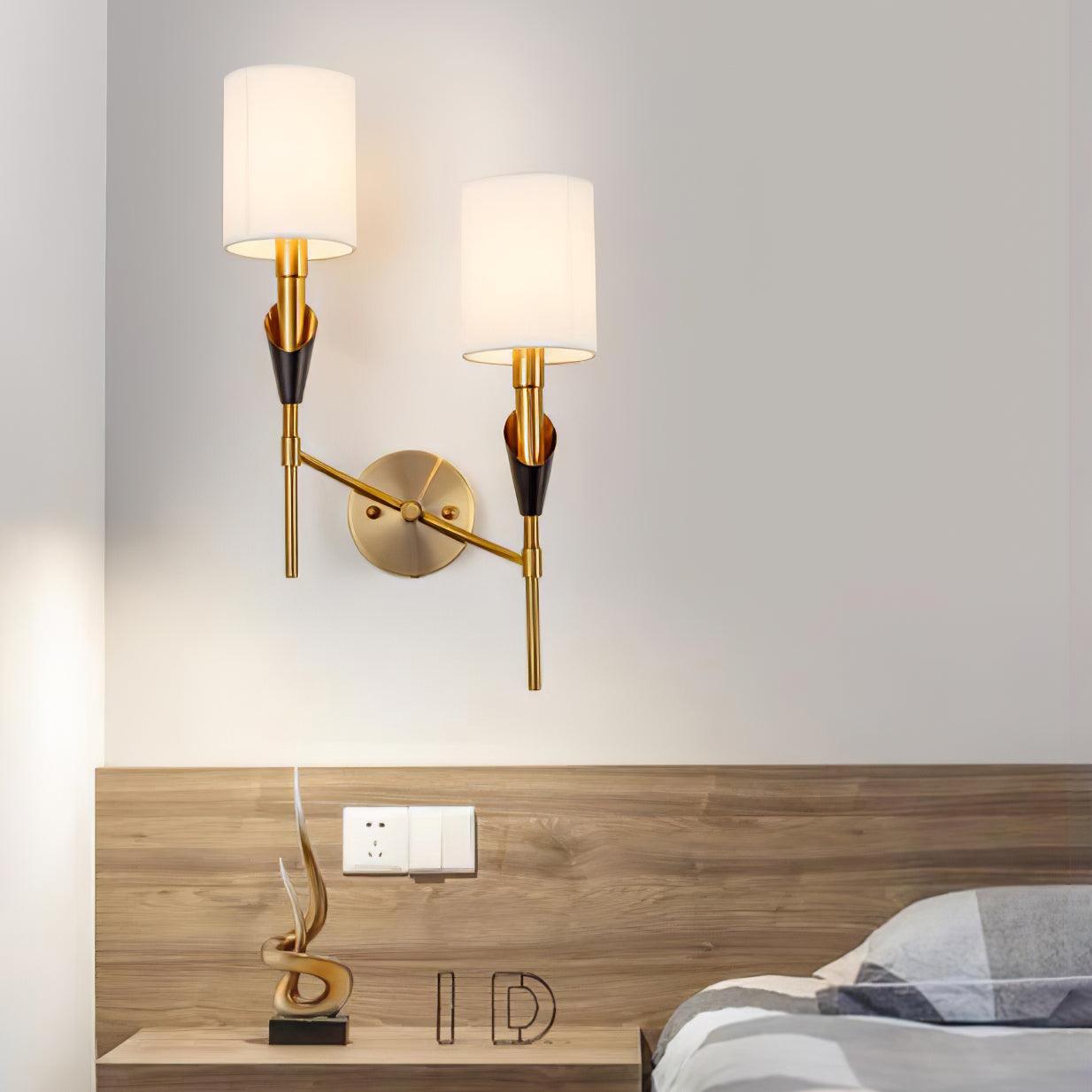 Elegant Tate Metal Wall Sconce with White Fabric Shade for Modern Bedrooms and Hallways