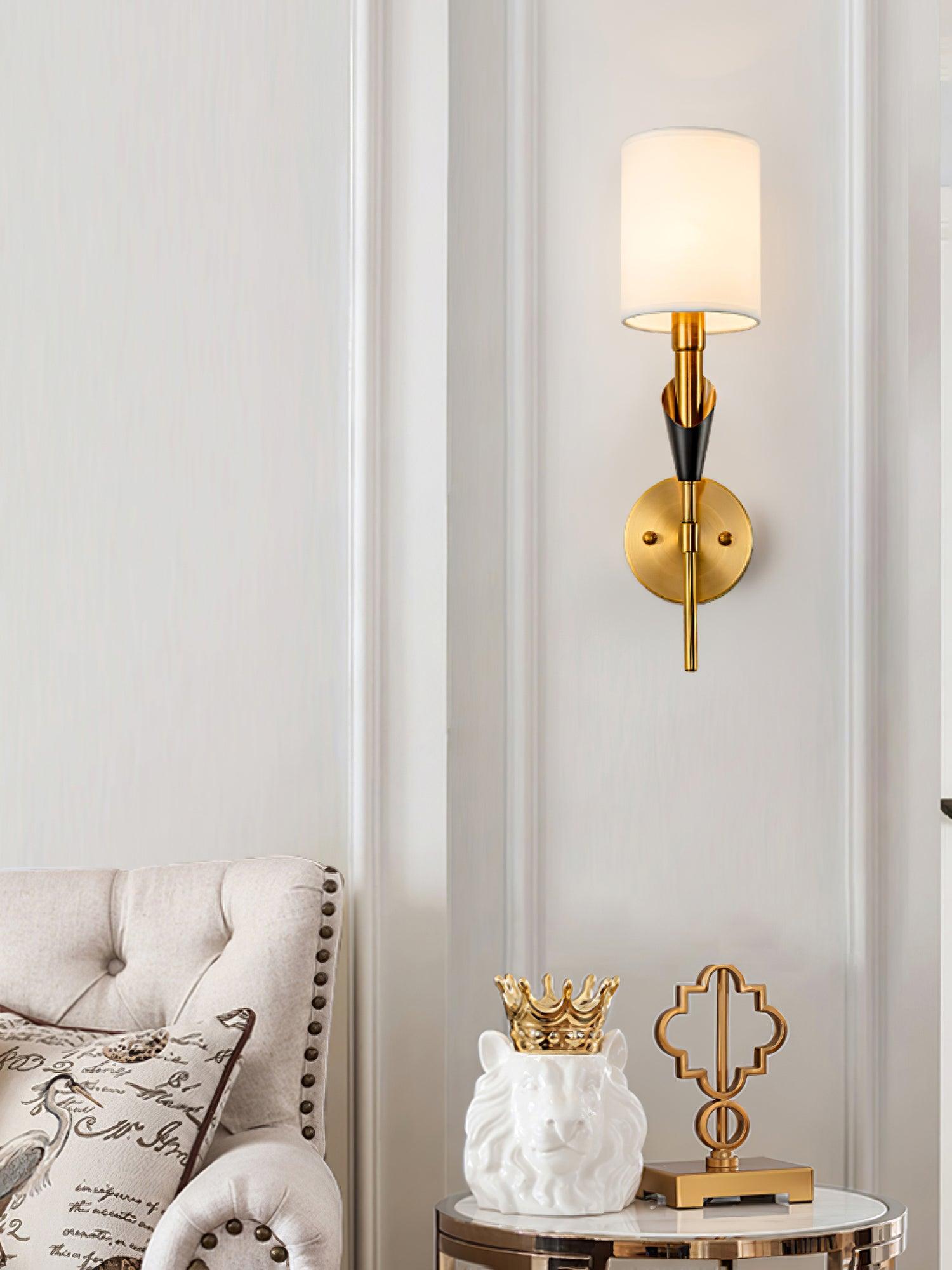 Elegant Tate Metal Wall Sconce with White Fabric Shade for Modern Bedrooms and Hallways