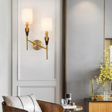 Elegant Tate Metal Wall Sconce with White Fabric Shade for Modern Bedrooms and Hallways
