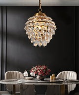 Elegant Tiered Crystal Chandelier Brass Droplight Fixture for Dining Room