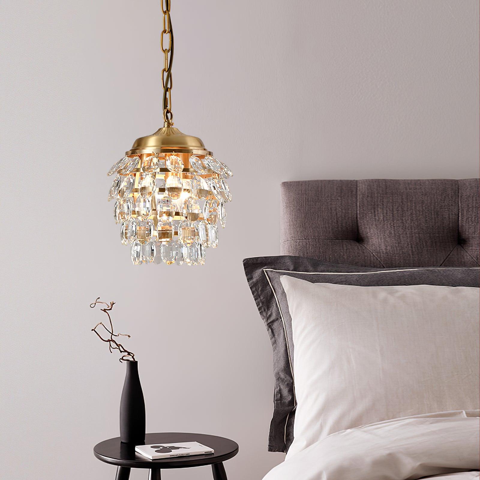 Elegant Tiered Crystal Chandelier Brass Droplight Fixture for Dining Room