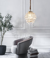 Elegant Tiered Crystal Chandelier Brass Droplight Fixture for Dining Room