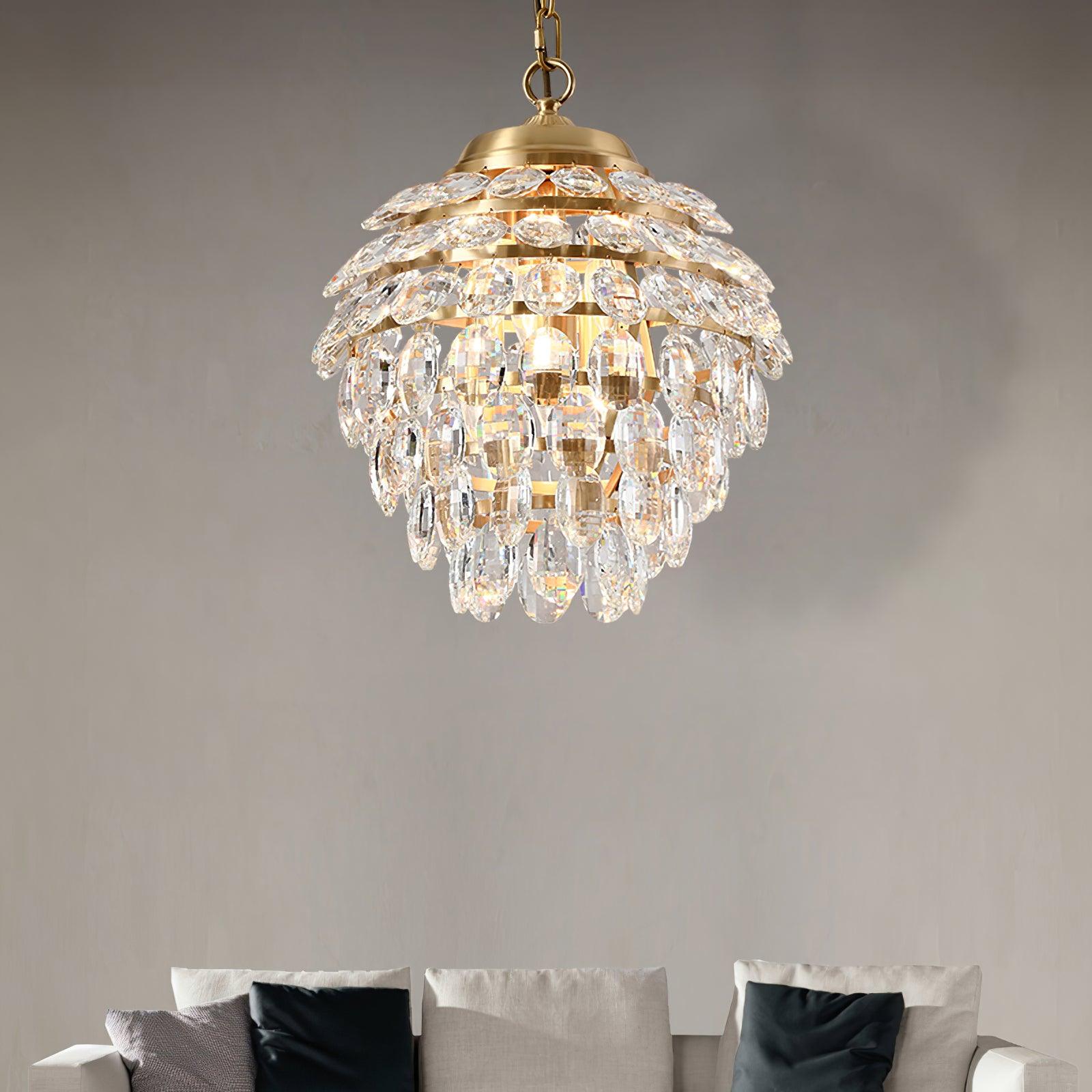 Elegant Tiered Crystal Chandelier Brass Droplight Fixture for Dining Room