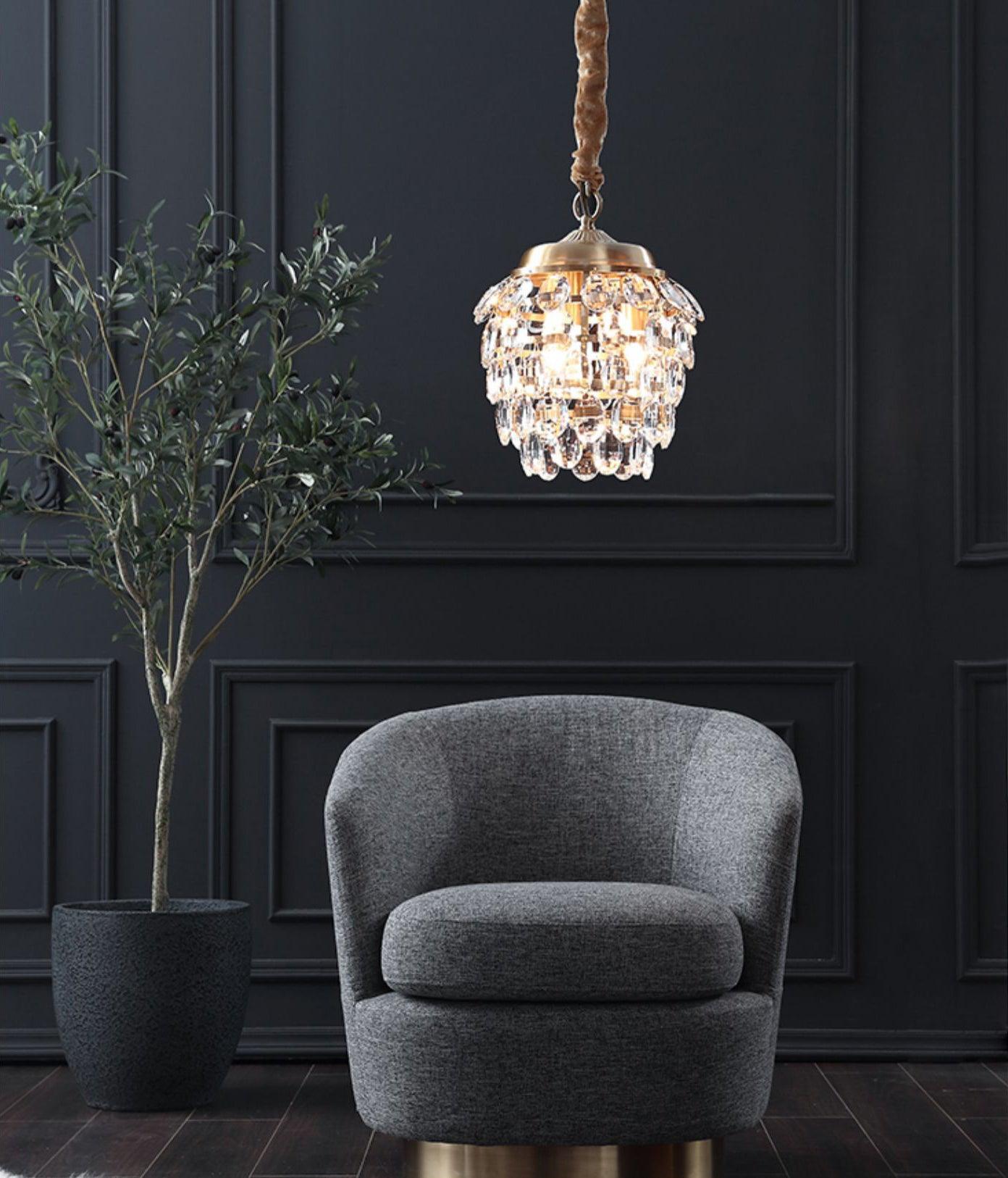 Elegant Tiered Crystal Chandelier Brass Droplight Fixture for Dining Room