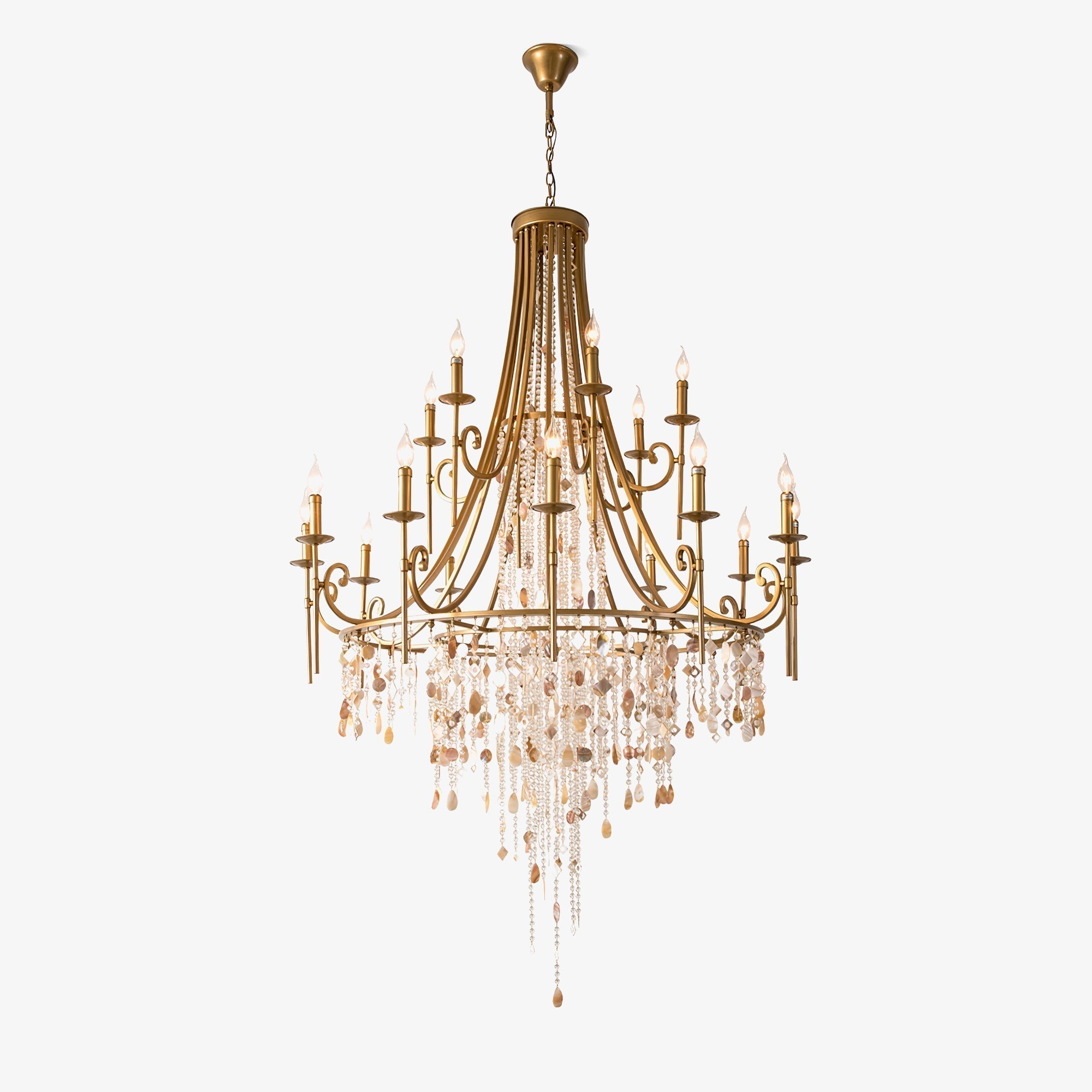 Elegant Tiered Shell Crystal Chandelier Copper Finish Multi Head Ceiling Light