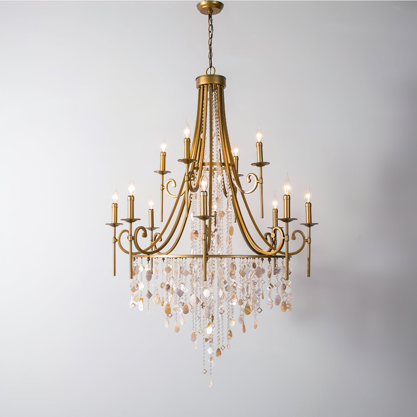 Elegant Tiered Shell Crystal Chandelier Copper Finish Multi Head Ceiling Light