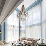 Elegant Tiered Shell Crystal Chandelier Copper Finish Multi Head Ceiling Light