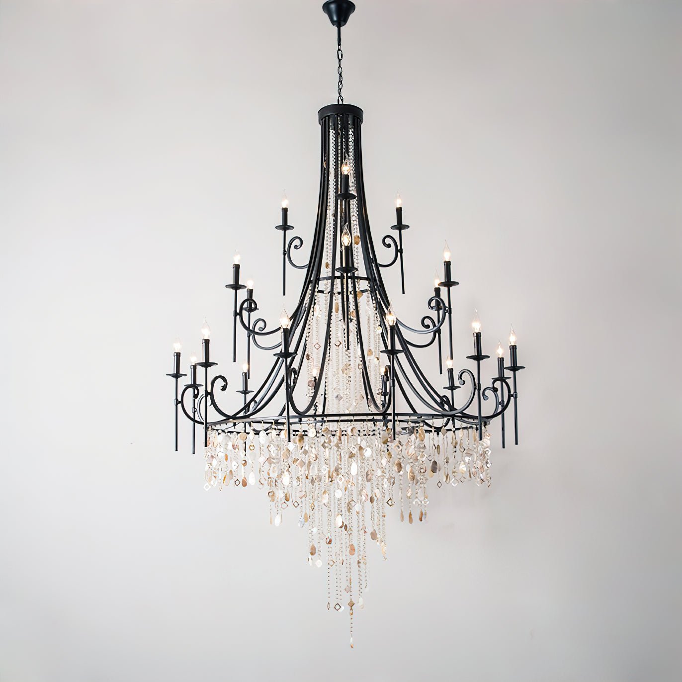 Elegant Tiered Shell Crystal Chandelier Copper Finish Multi Head Ceiling Light