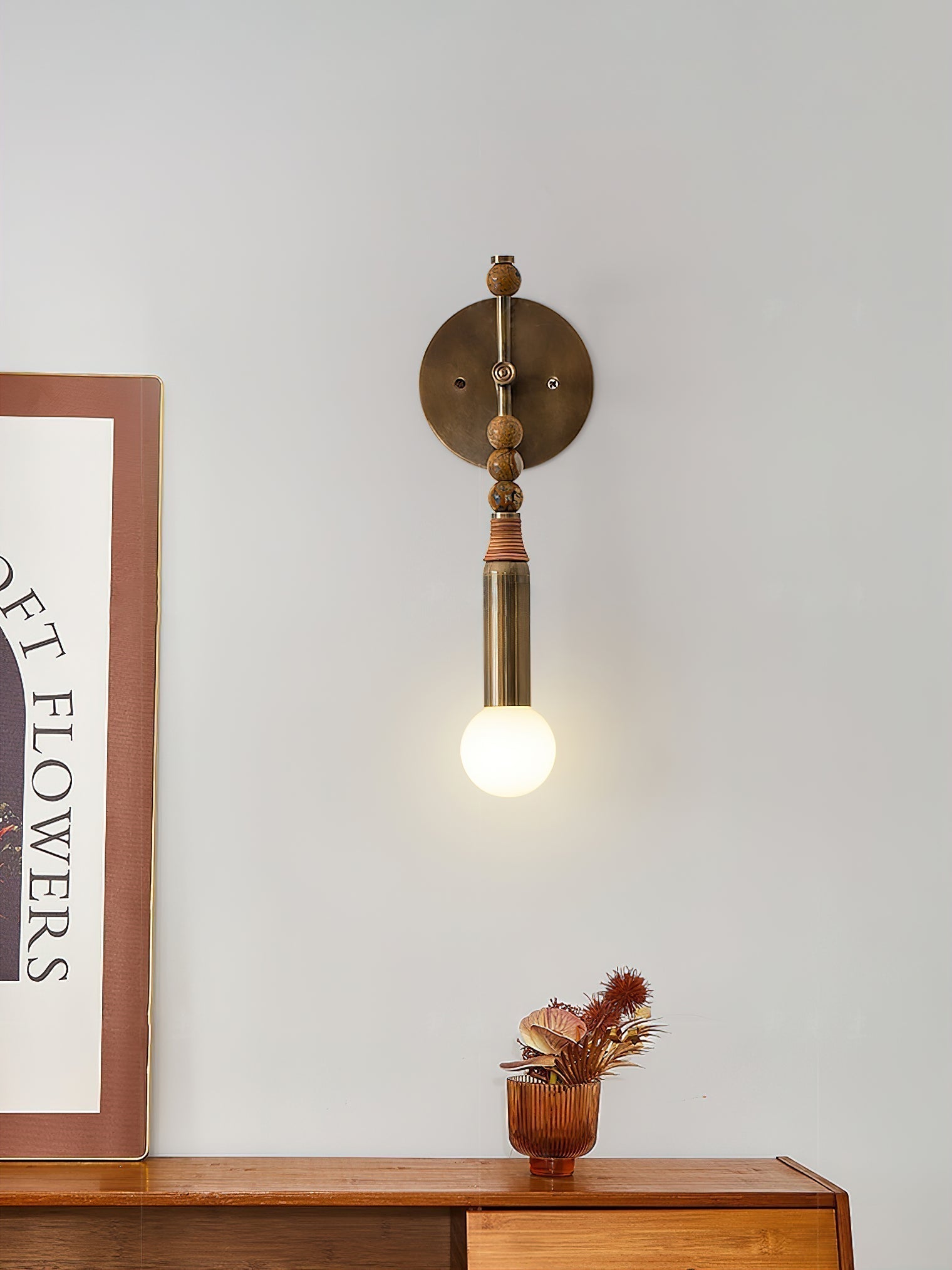 Elegant Toam Natural Marble Wall Lamp Pair with Antique Brass Metal Accents for Indoor Use