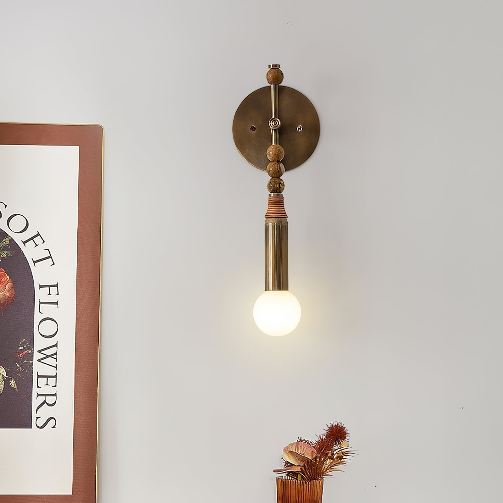 Elegant Toam Natural Marble Wall Lamp Pair with Antique Brass Metal Accents for Indoor Use