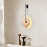 Elegant Travertine Disc LED Wall Light Natural Stone Sconce for Modern Interior
