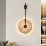 Elegant Travertine Disc LED Wall Light Natural Stone Sconce for Modern Interior