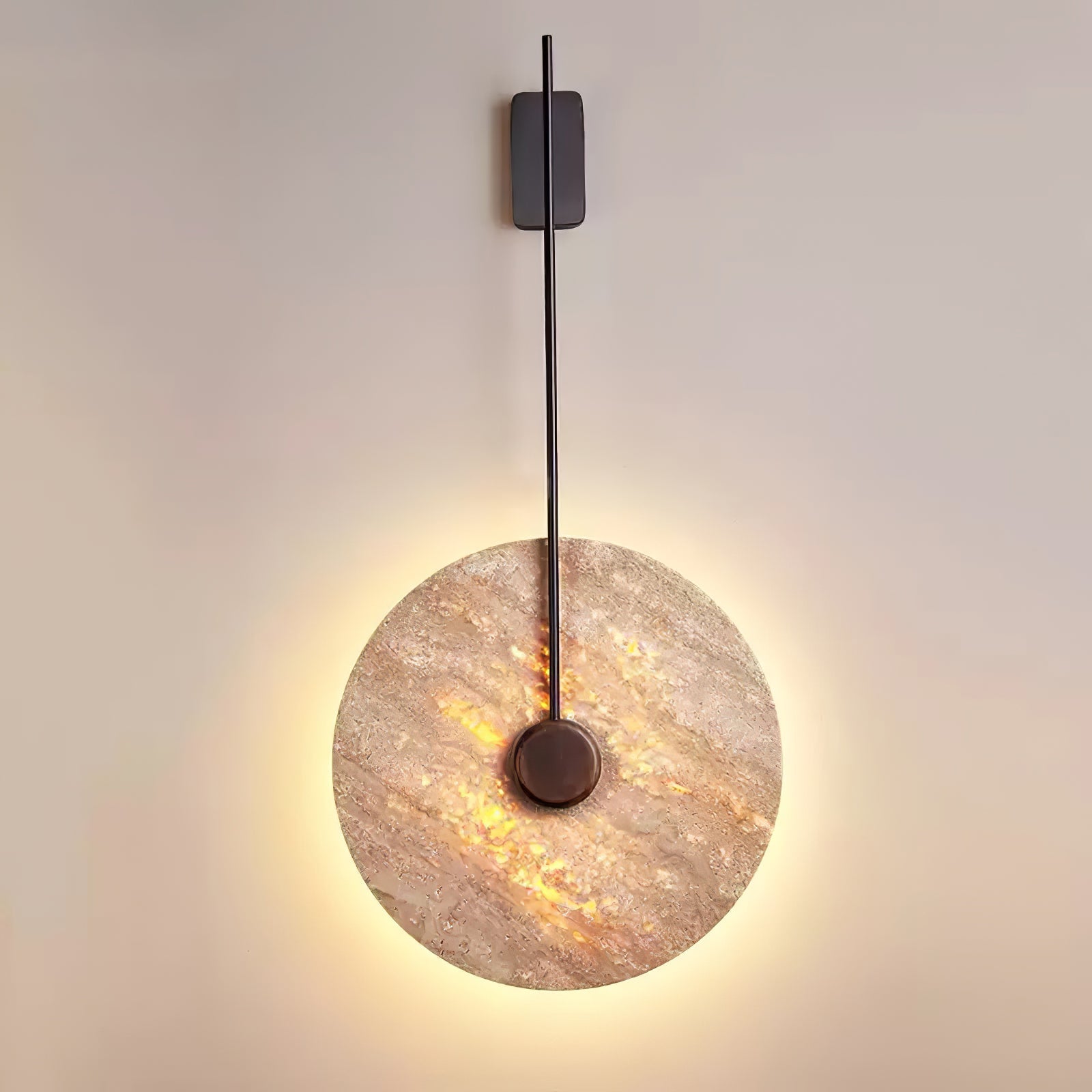 Elegant Travertine Disc LED Wall Light Natural Stone Sconce for Modern Interior