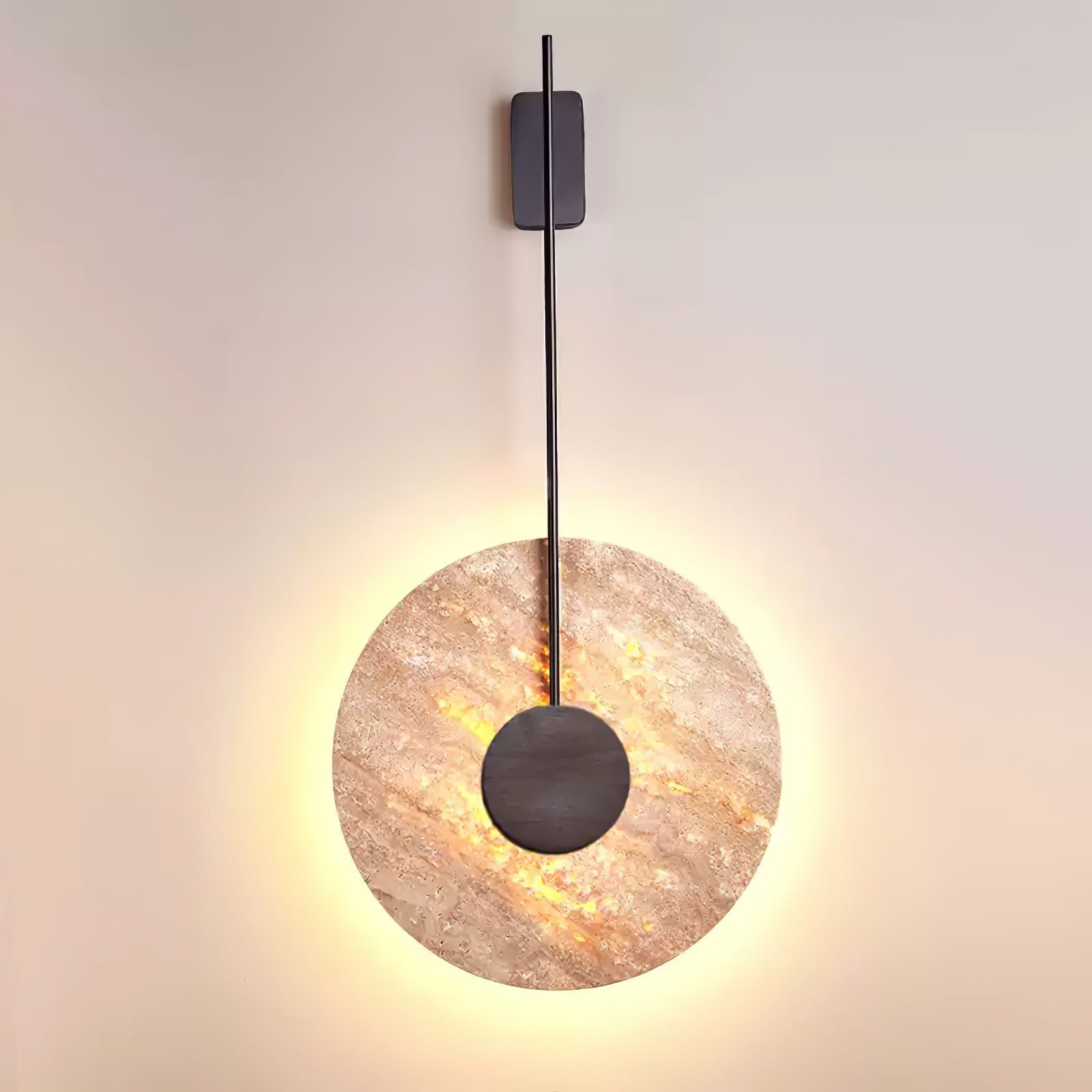 Elegant Travertine Disc LED Wall Light Natural Stone Sconce for Modern Interior