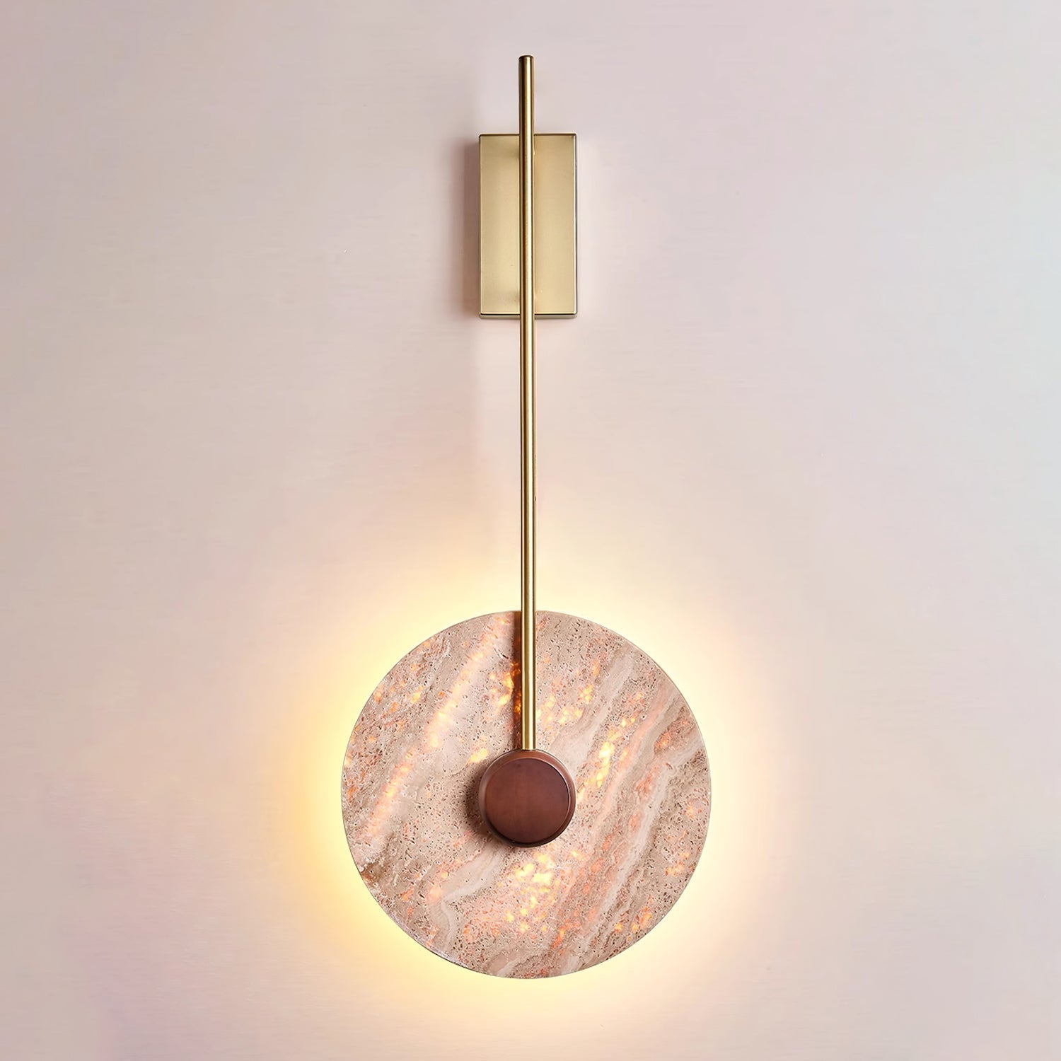 Elegant Travertine Disc LED Wall Light Natural Stone Sconce for Modern Interior