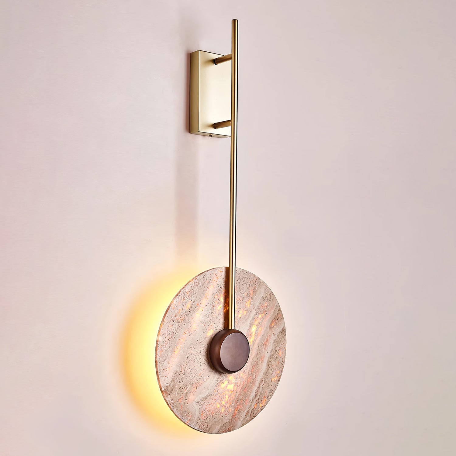 Elegant Travertine Disc LED Wall Light Natural Stone Sconce for Modern Interior