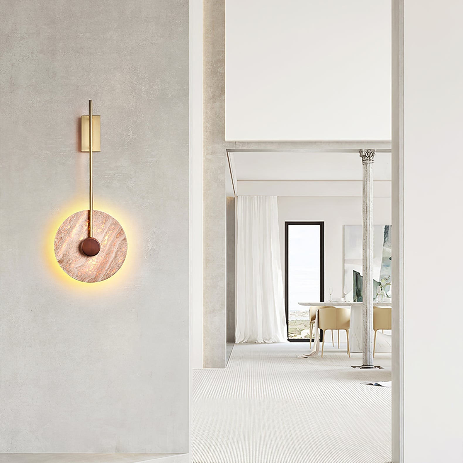 Elegant Travertine Disc LED Wall Light Natural Stone Sconce for Modern Interior