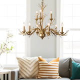 Elegant Vintage Brass Branch Candle Chandelier with Crystal Accents 6 or 9 Light Gold Ceiling Fixture
