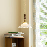 Elegant Walnut and Brass Flower Petal Pendant Light with White Glass Shade for Modern Living Spaces