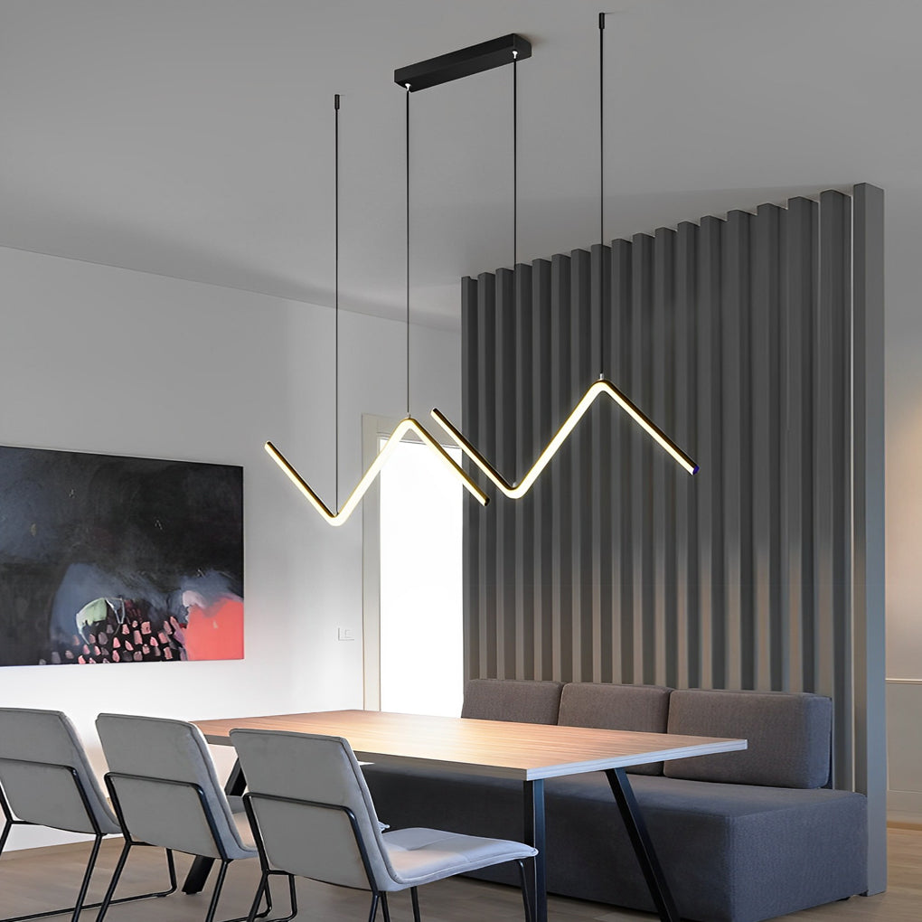 Elegant Wavy Linear LED Pendant Light 3 Step Dimming Modern Nordic Chandelier for Dining Room