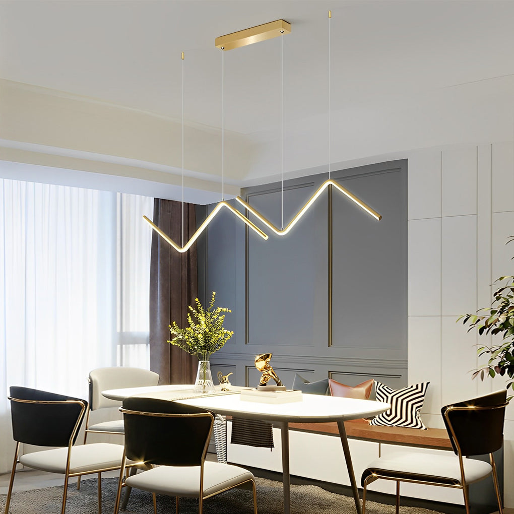 Elegant Wavy Linear LED Pendant Light 3 Step Dimming Modern Nordic Chandelier for Dining Room