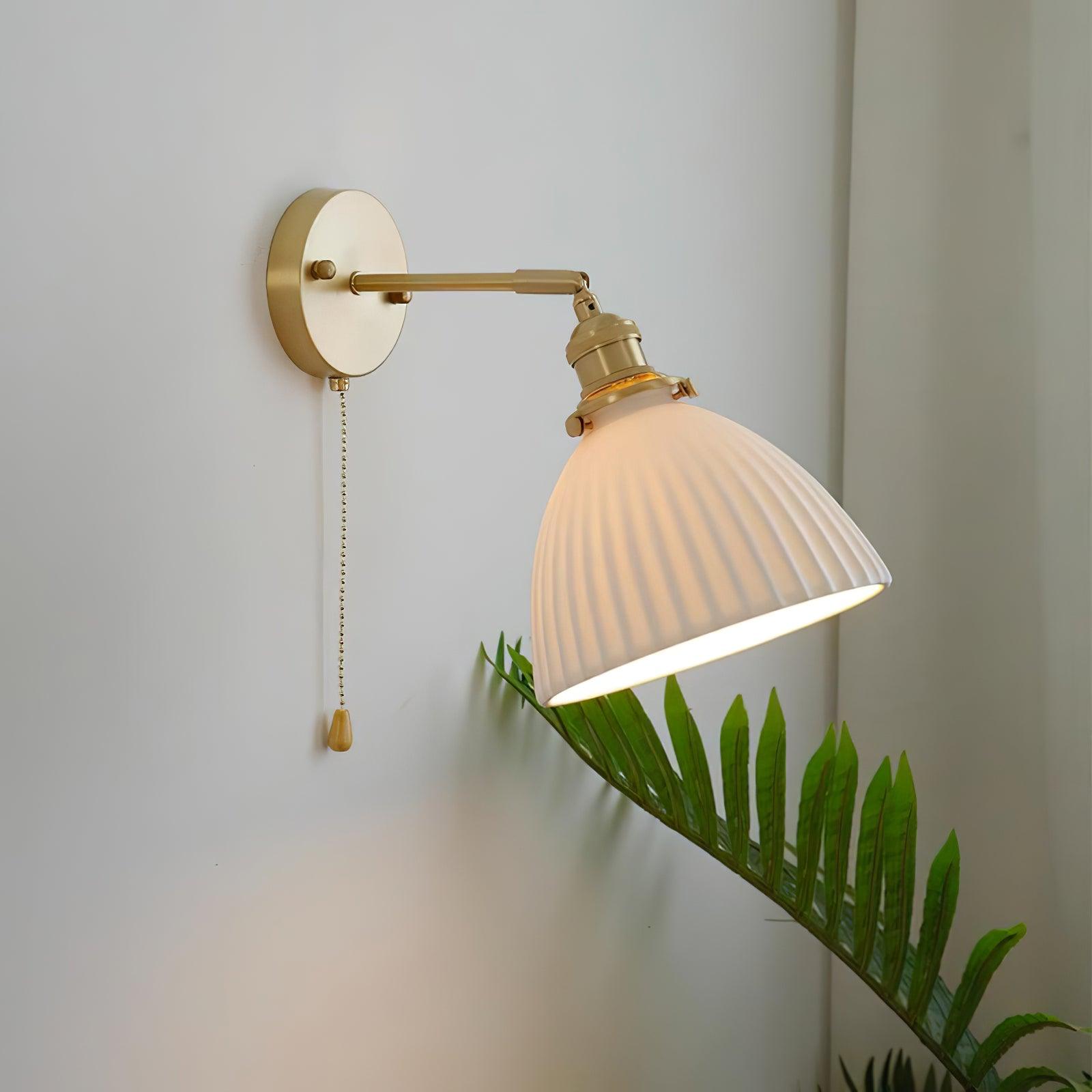 Elegant White Ceramic Pleated Wall Sconce with Brass Finish for Modern Home Decor