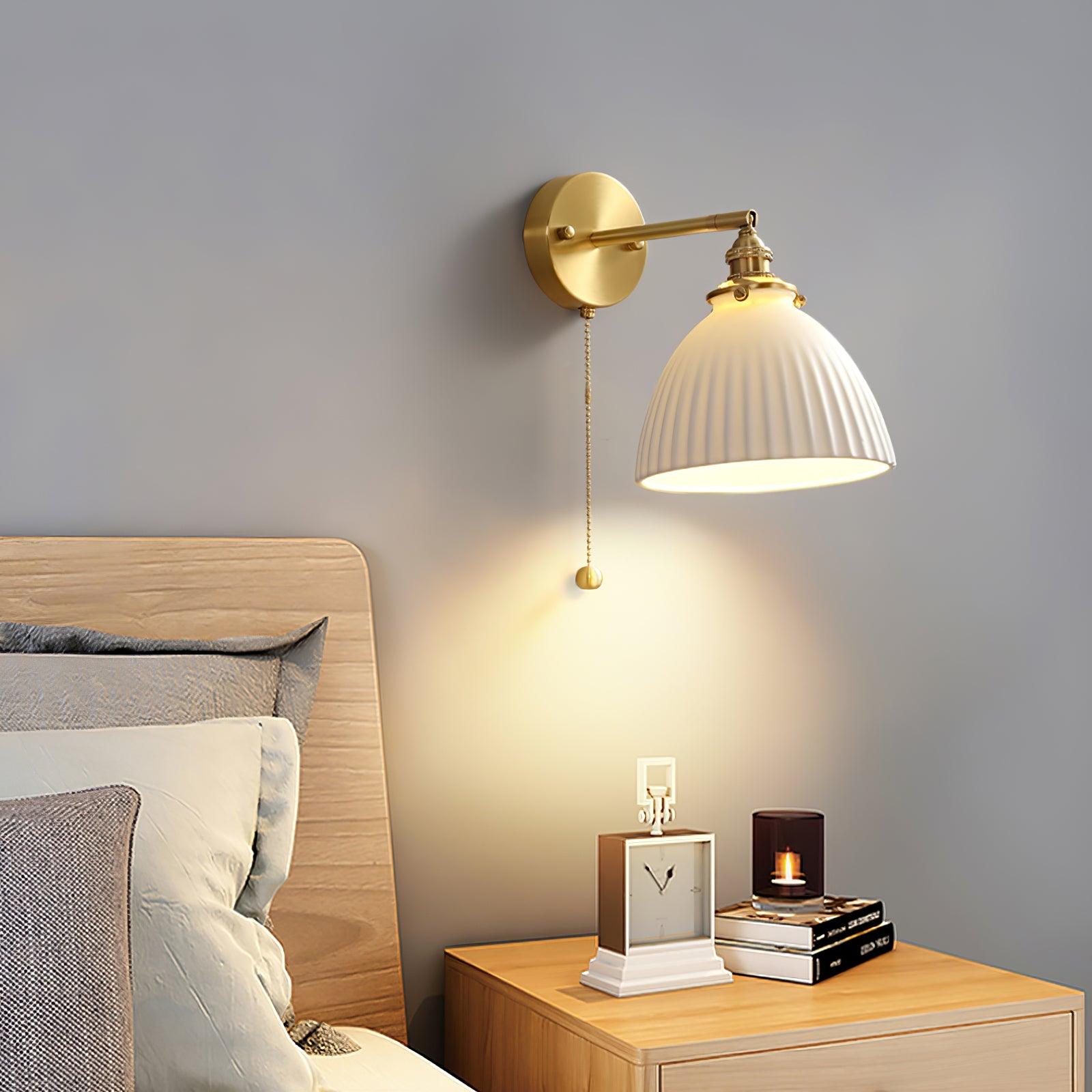 Elegant White Ceramic Pleated Wall Sconce with Brass Finish for Modern Home Decor