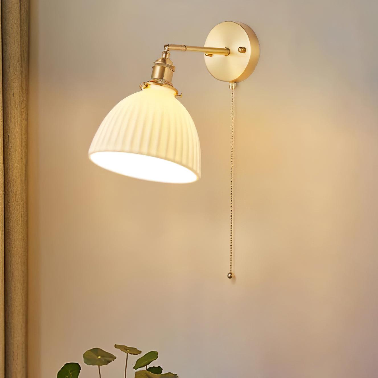 Elegant White Ceramic Pleated Wall Sconce with Brass Finish for Modern Home Decor
