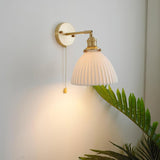 Elegant White Ceramic Pleated Wall Sconce with Brass Finish for Modern Home Decor