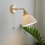 Elegant White Ceramic Pleated Wall Sconce with Brass Finish for Modern Home Decor