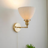 Elegant White Ceramic Pleated Wall Sconce with Brass Finish for Modern Home Decor