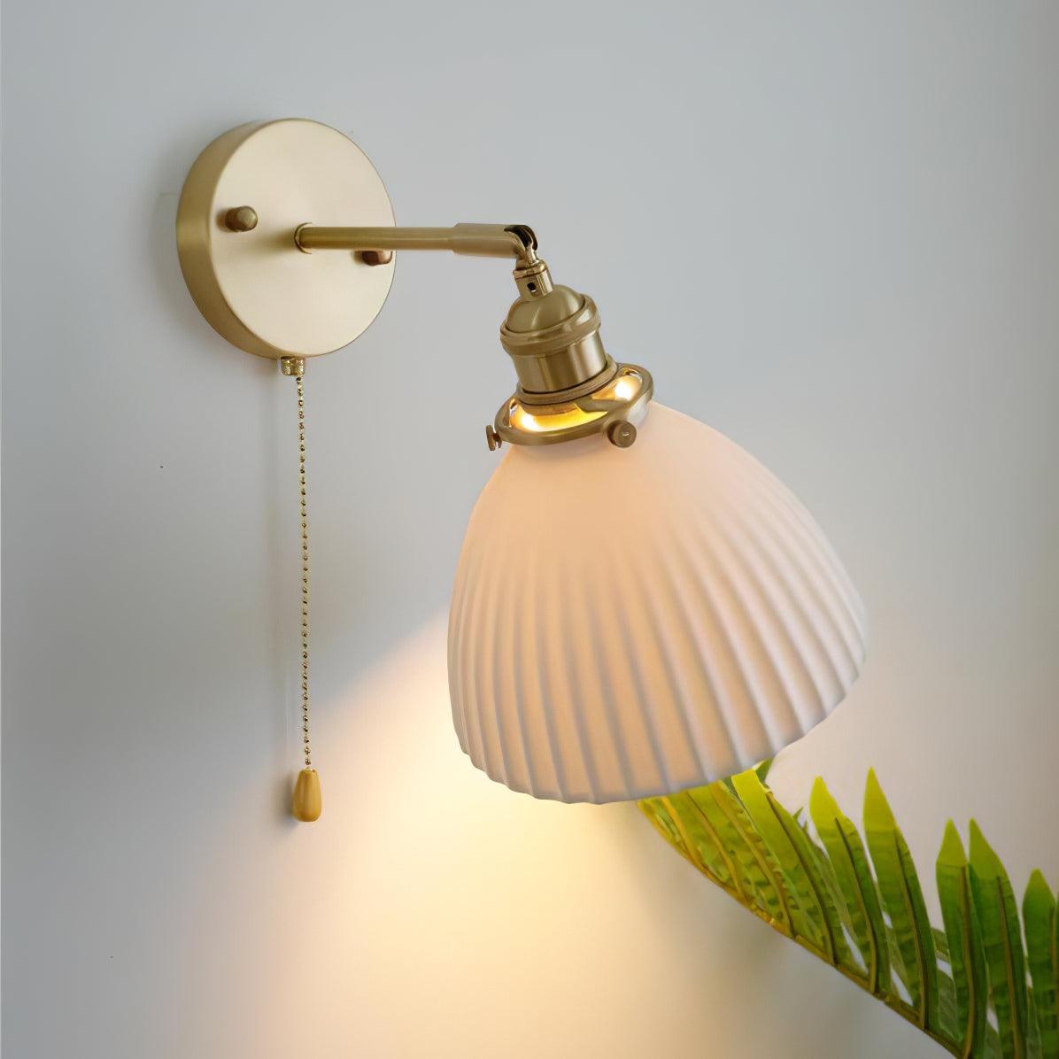 Elegant White Ceramic Pleated Wall Sconce with Brass Finish for Modern Home Decor