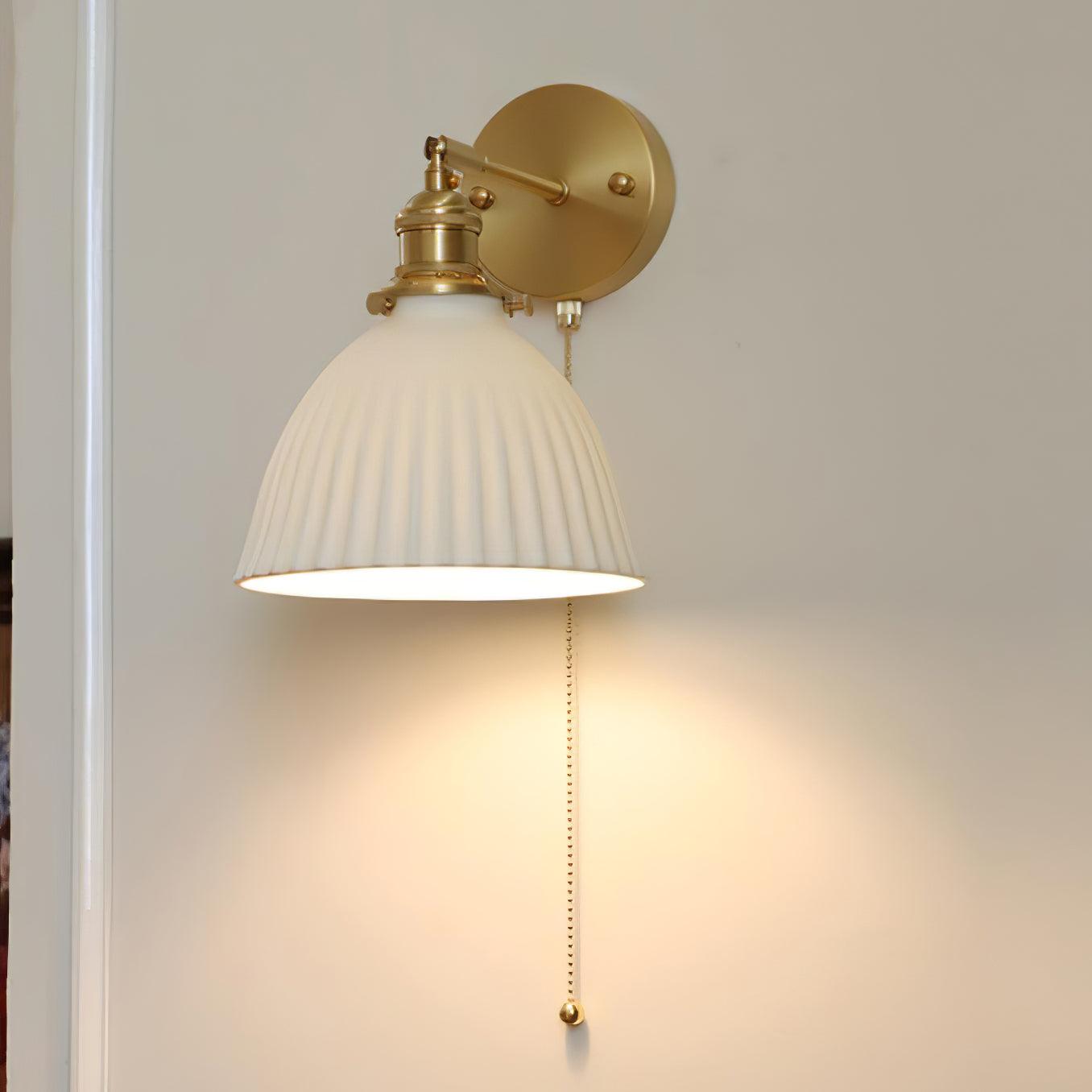 Elegant White Ceramic Pleated Wall Sconce with Brass Finish for Modern Home Decor