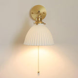 Elegant White Ceramic Pleated Wall Sconce with Brass Finish for Modern Home Decor