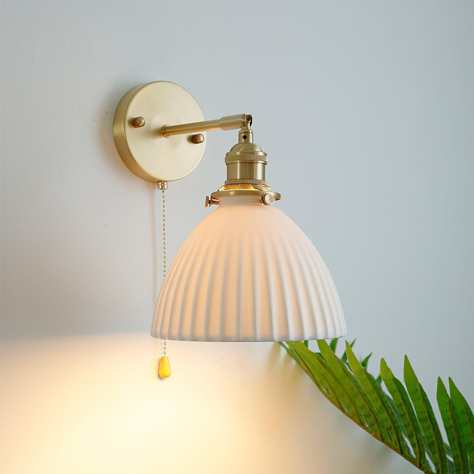 Elegant White Ceramic Pleated Wall Sconce with Brass Finish for Modern Home Decor