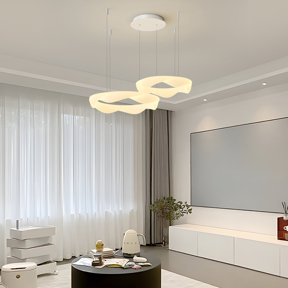 Elegant White Cream Modern LED Ring Chandelier Featuring Three Step Dimming Wavy Circle Design