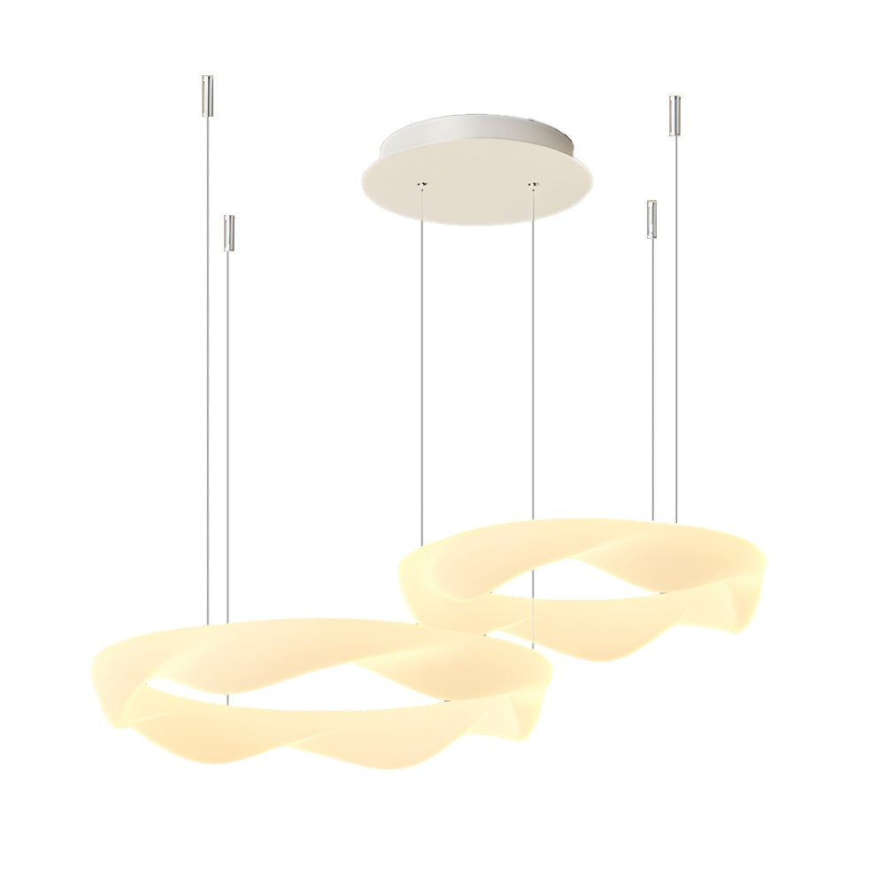 Elegant White Cream Modern LED Ring Chandelier Featuring Three Step Dimming Wavy Circle Design
