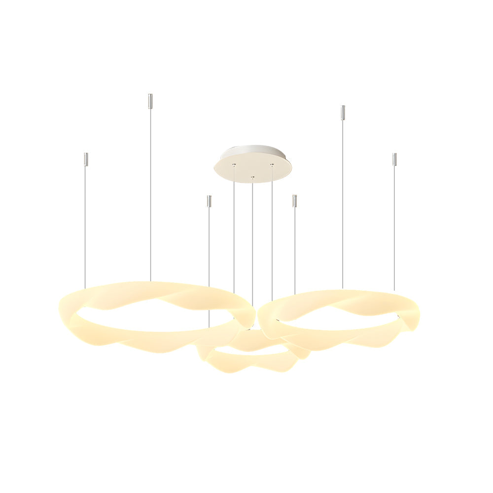 Elegant White Cream Modern LED Ring Chandelier Featuring Three Step Dimming Wavy Circle Design