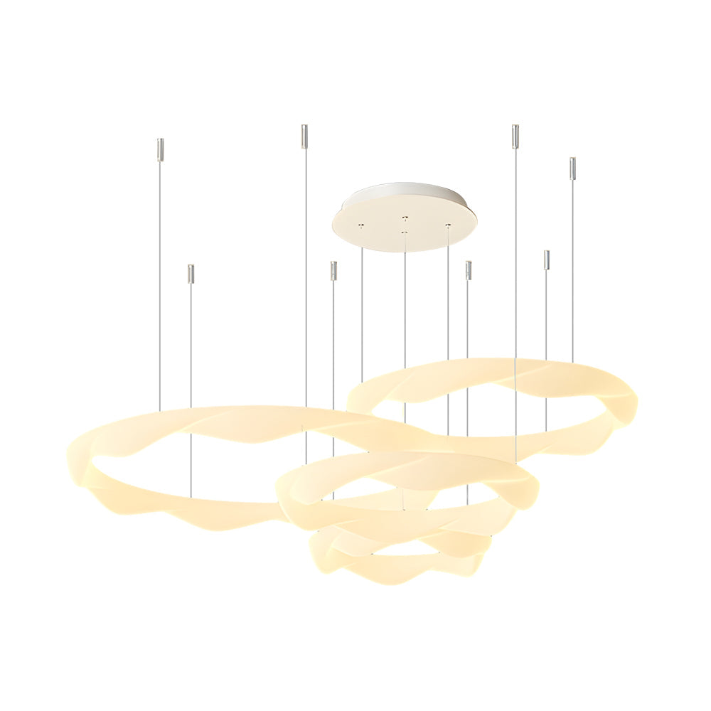 Elegant White Cream Modern LED Ring Chandelier Featuring Three Step Dimming Wavy Circle Design