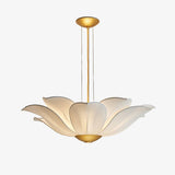 Elegant White Fabric Petal Crown Chandelier Gold Finish Modern Floral Pendant Light